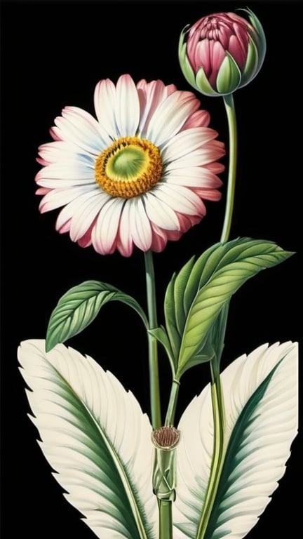 Prompt: realistic botanical print. black, white or pink background  