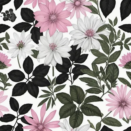 Prompt: realistic botanica print. black, white or pink background  