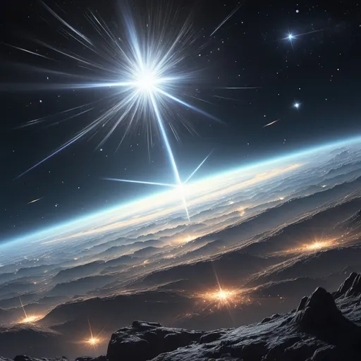 Prompt: a very large star filled sky with lots of stars on it's side and a bright light shining on the center, Boleslaw Cybis, space art, space, a detailed matte painting