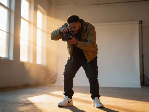 Prompt: @8IIVOIOmAResihDiQOTpadjusts his camera.