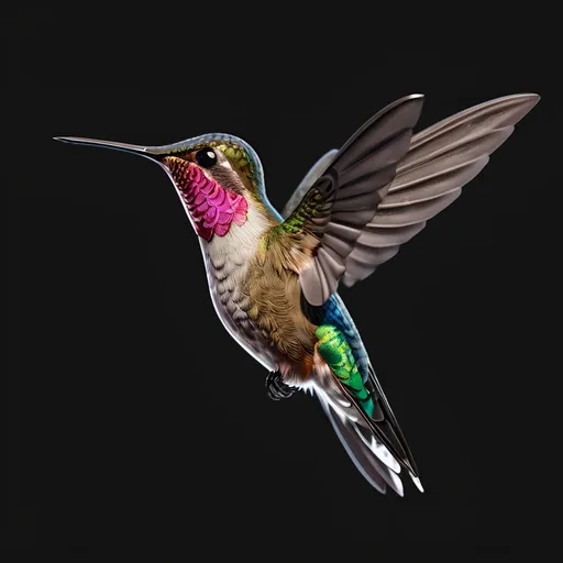 Prompt: One hummingbird, photorealism-style, cinematic lighting, masterpiece:0.5, realistic, detailed feathers, vibrant colors, lifelike, high quality, realistic lighting, detailed wings, nature, professional, high resolution, photorealistic, intense focus