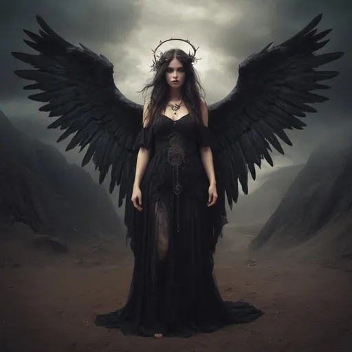 Prompt:  dark fantasy, evil, enchanting, mystical, boho, valley of death, angel of death, reality, passion, 