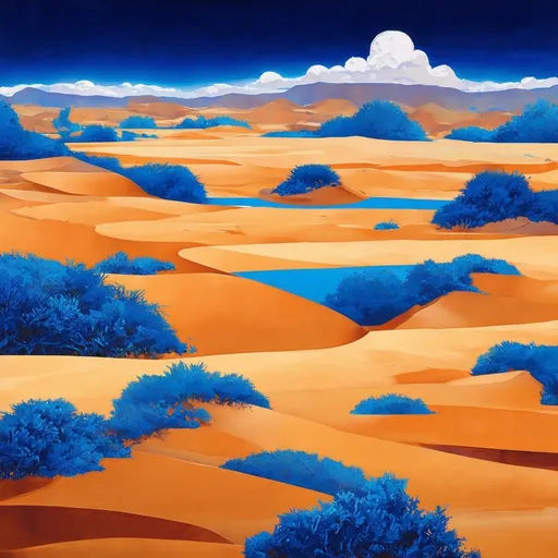 Prompt: A desert landscape in the style of m.c. escher, using mostly blue