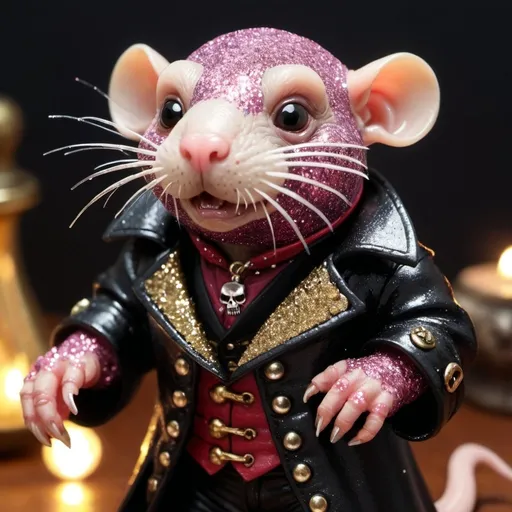 Prompt: Mole rat pirate vampire demon with glitter