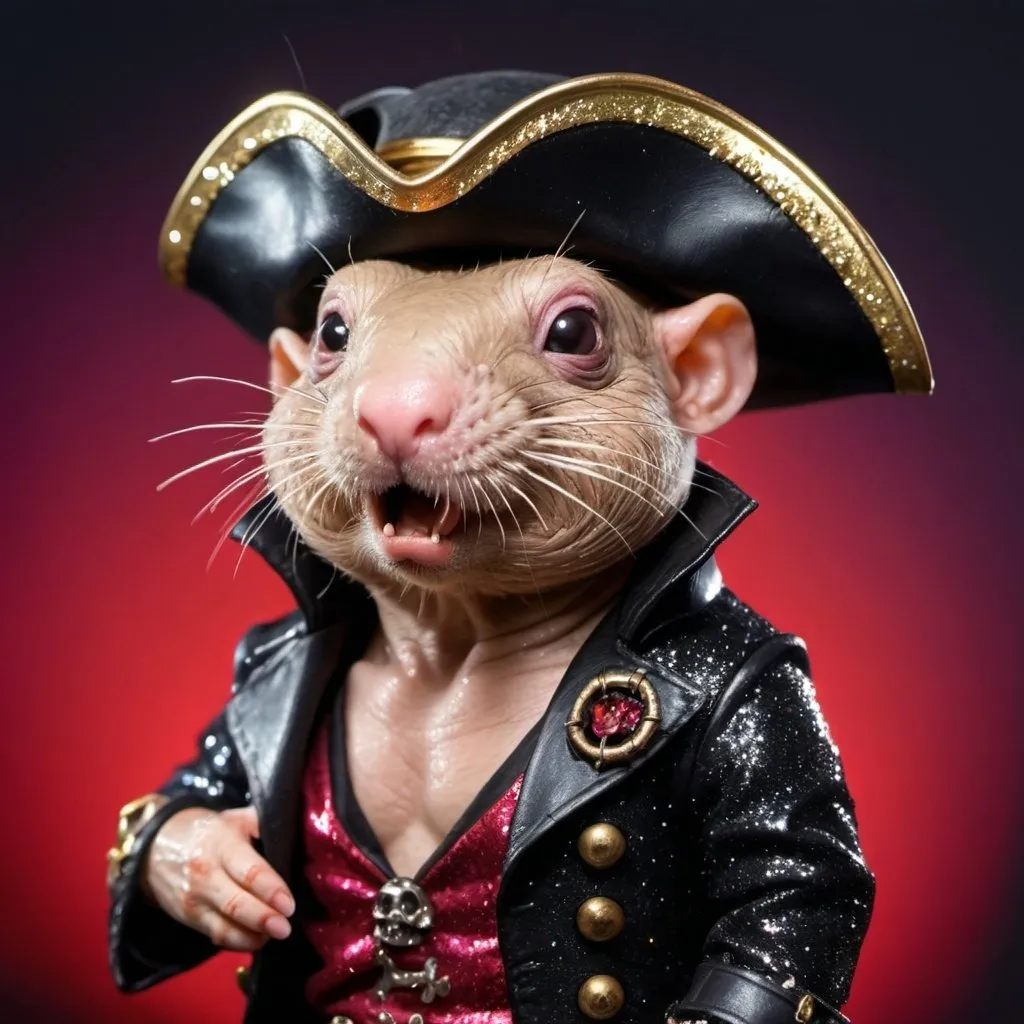 Prompt: Mole rat pirate vampire with glitter
