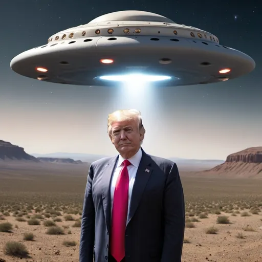 Prompt: An alian in a ufo shot trump