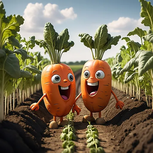 Prompt: were best friends. They lived in a garden but dreamed of having their own vegetable farm. One day, they found an abandoned field. "Let’s start our own farm!" said Carrot.
