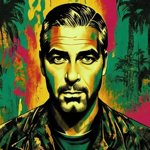 Prompt: Tropic Thunder, Psychedelia, George Clooney, Jamaica