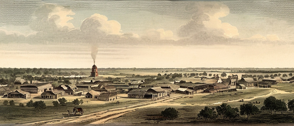 Prompt: TOWN IN 1830 texas