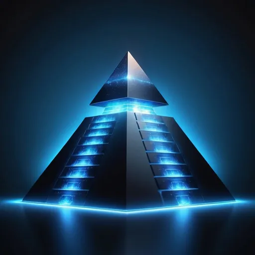 Prompt: create image of a futuristic blue pyramid with glowing top.