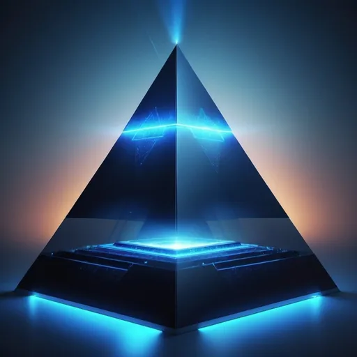 Prompt: create image of a futuristic blue pyramid with glowing top.