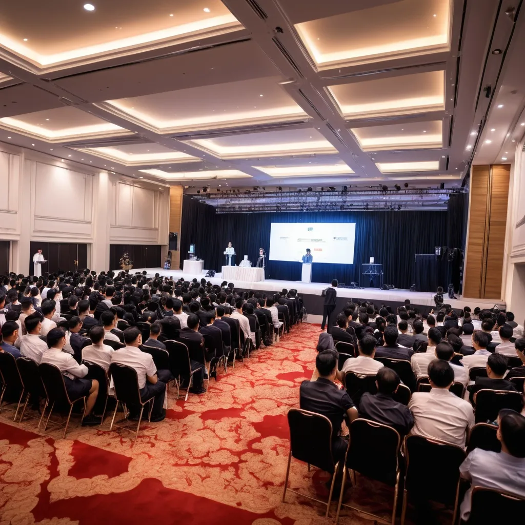 Prompt: confenrence in a hall in bangkok, marketong event
