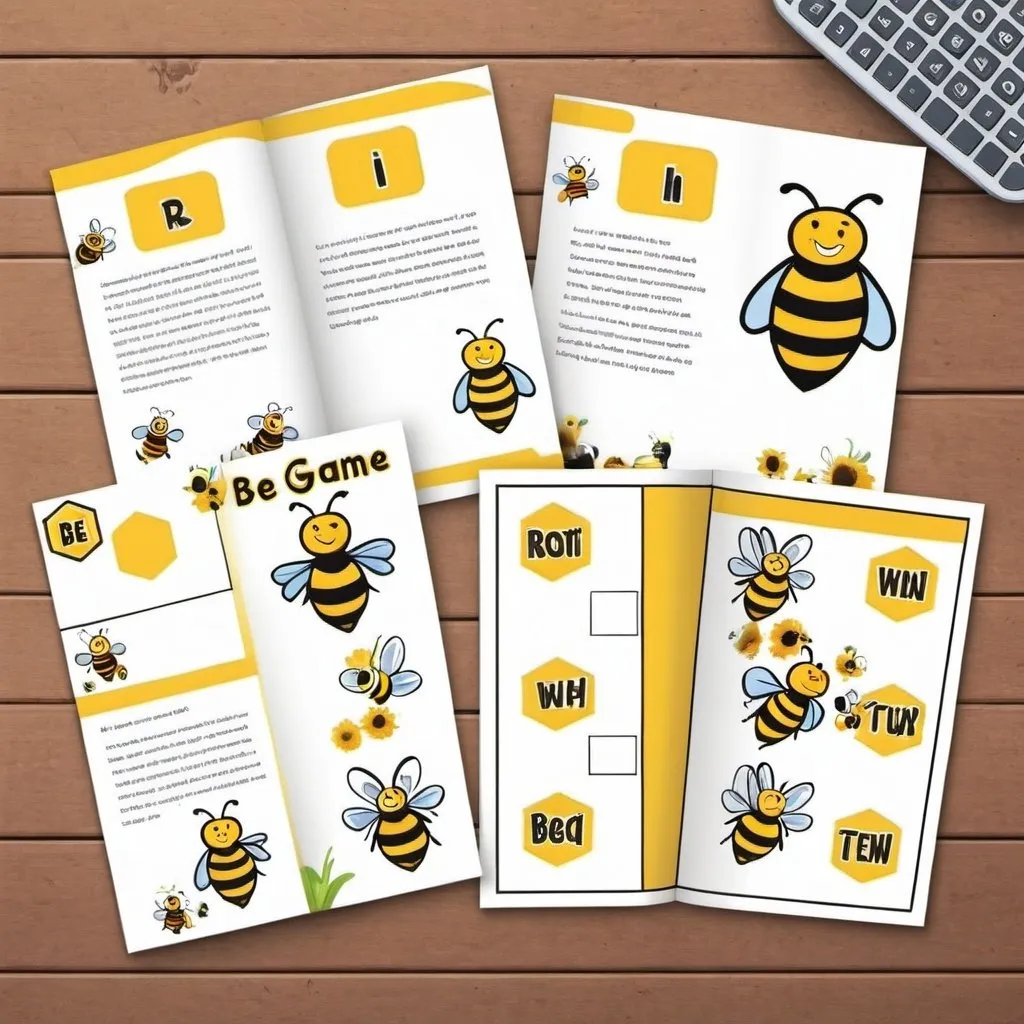 Prompt: create a game booklet of 8 pages for kids with bee concept
