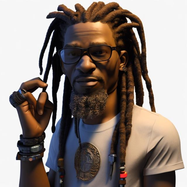 Prompt: 3d render of randall tinkleheim, the scruts, a black guy with long dreads and a glock