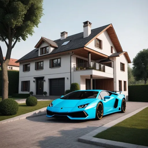 Prompt: Realistic house with Lamborghini 