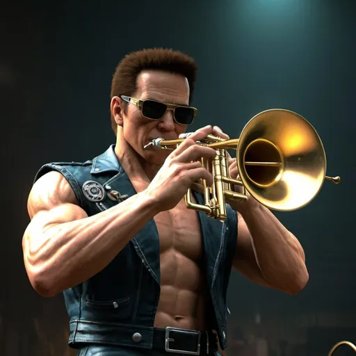 Prompt: johnny cage playing trombone
