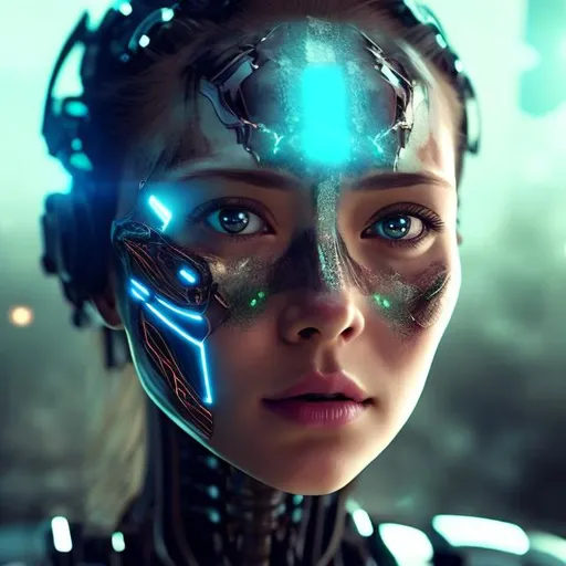 Prompt: Artificial intelligence, beautiful, female, androidpunk, facing front,