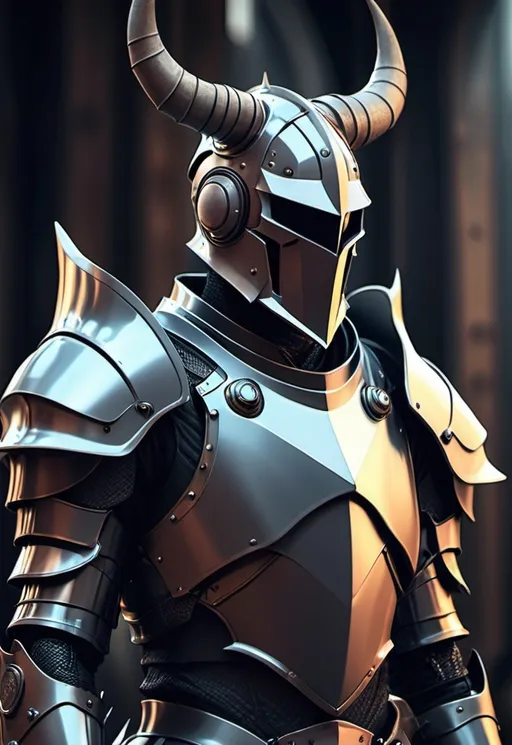 Prompt: Sci-fi Knight with horns 