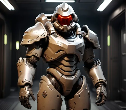 Prompt: Epic Sci-fi Knight Protagonist in doom power armor 