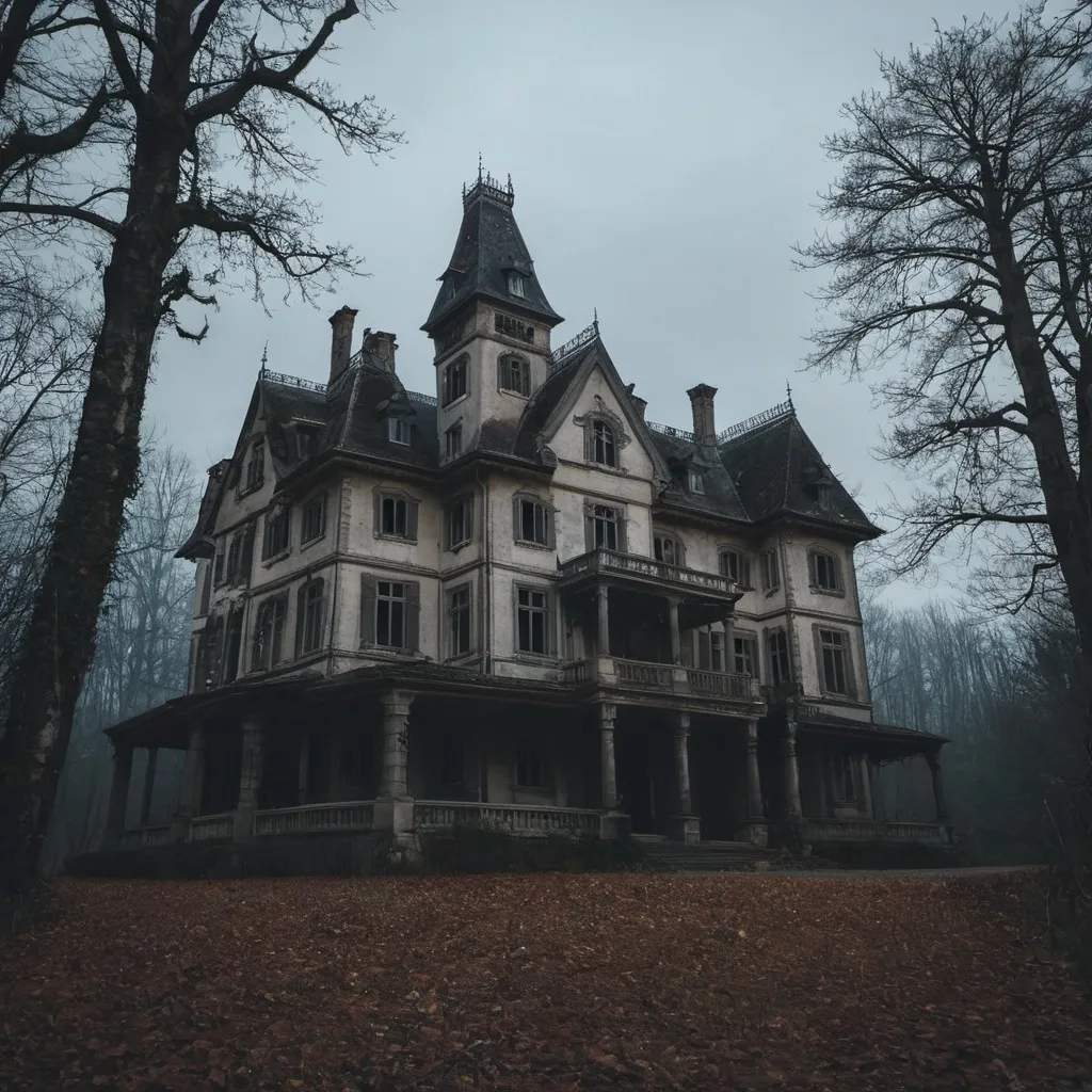 Prompt: a haunted manor in the middle of the woods

