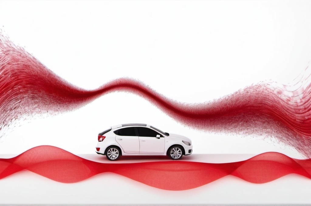 Prompt: red sound waves from car with white background