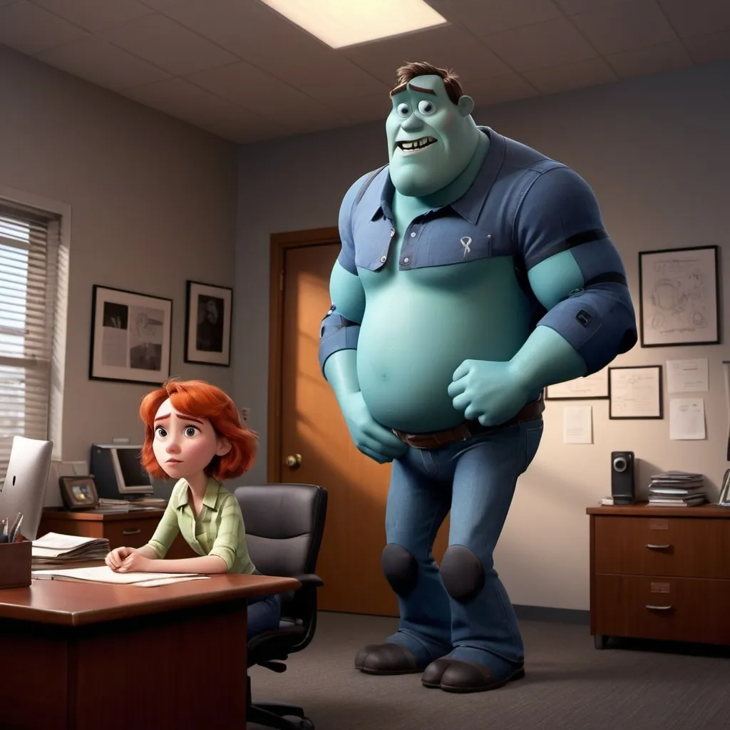 Prompt: Disney pixar character, 3d, But Alex, female, was different. From the moment he stepped into her office, she could sense the weight of something dark looming over him.
