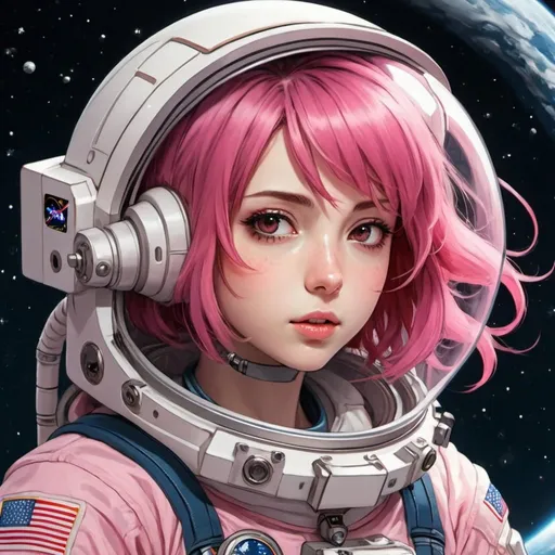 Prompt: anime female astronaut dark pink hair