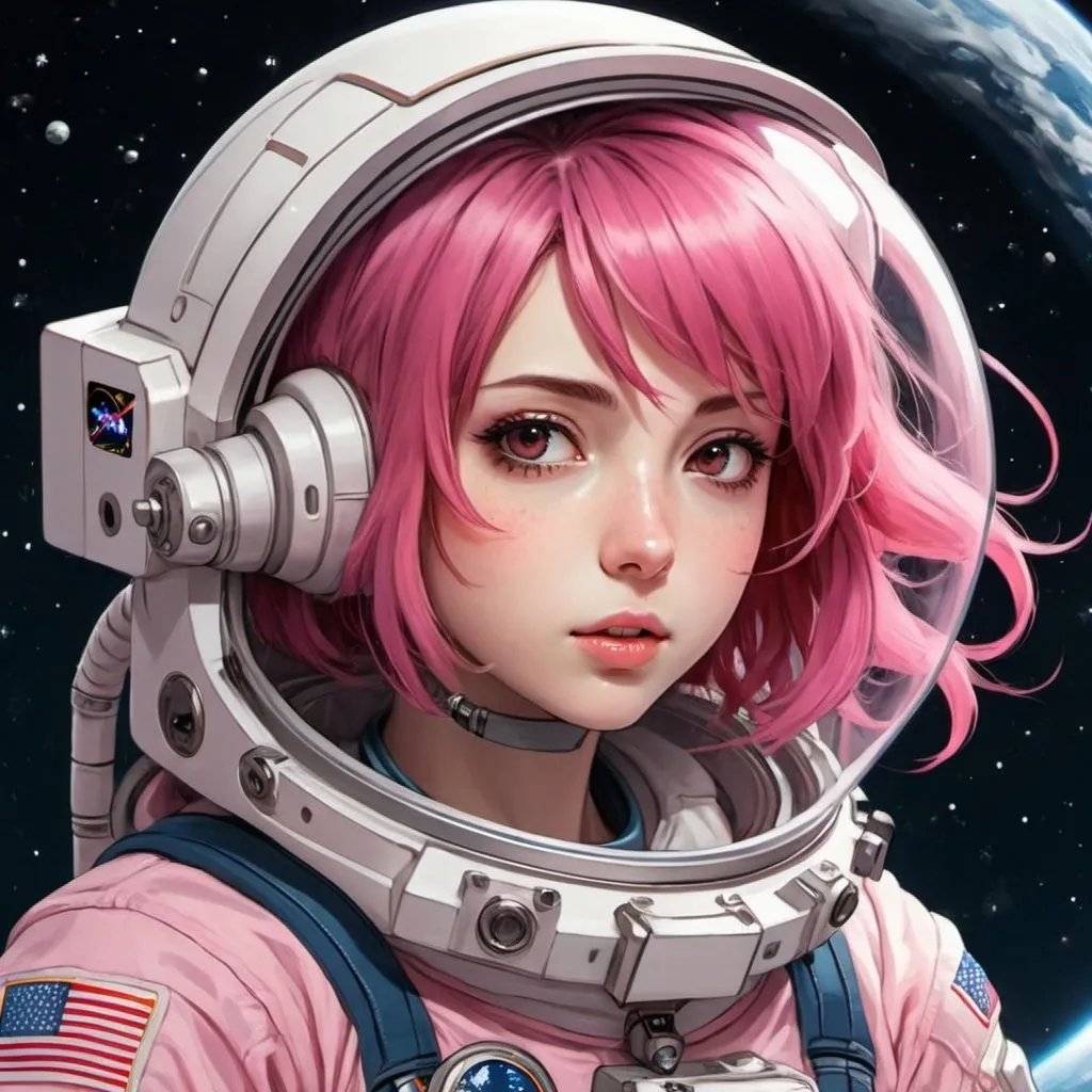 anime female astronaut dark pink hair