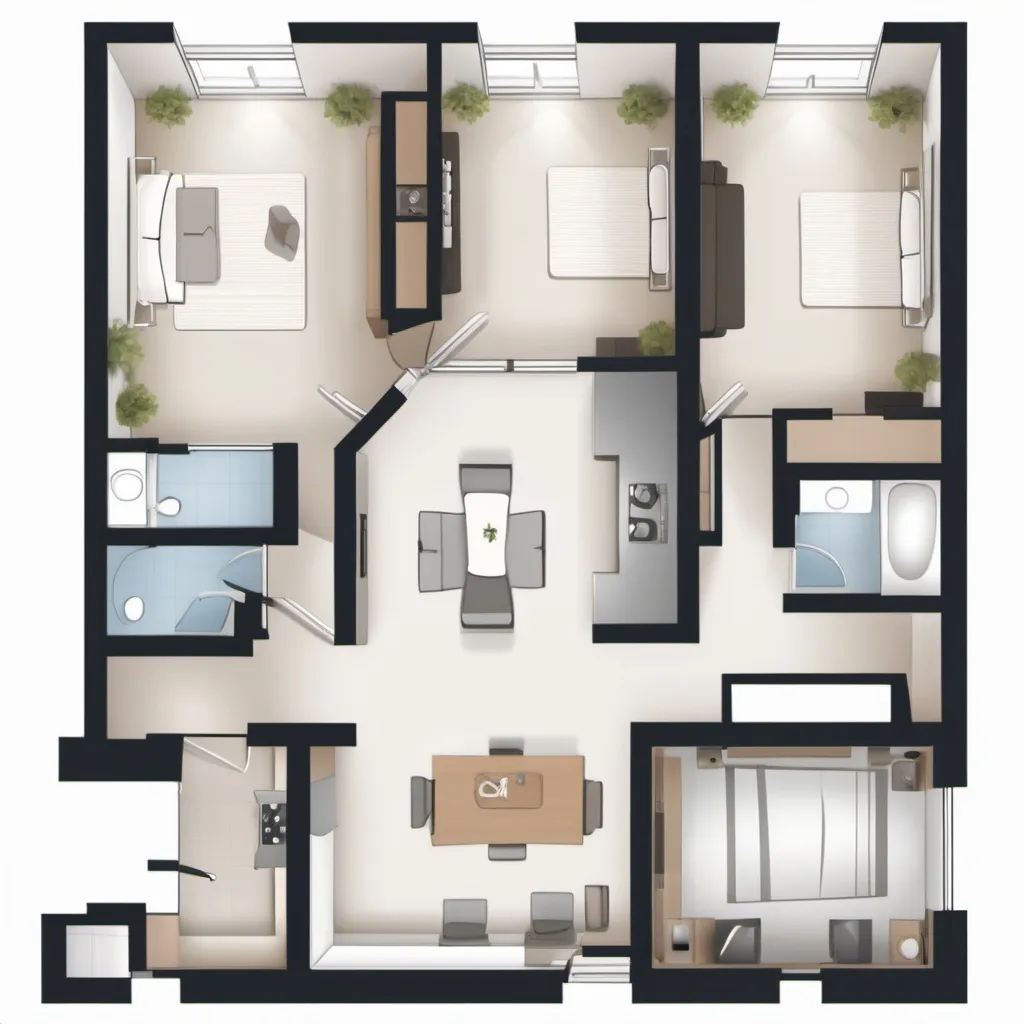 Prompt: Studio apartment floorplan, 2D vector illustrations, high quality, detailed layout, modern design, professional style, minimalistic, precise lines, clean and crisp, organized space, neutral color palette, top-notch, well-crafted, artistic floorplan, spacious layout, accurate representation, high-res, polished, architectural, detailed apartment, clear and precise, professional vector illustration, organized and efficient, minimalistic design