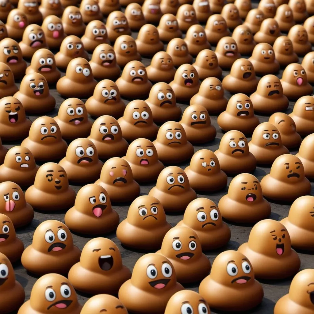 Prompt: an army of poo emojis crossing the battlefield