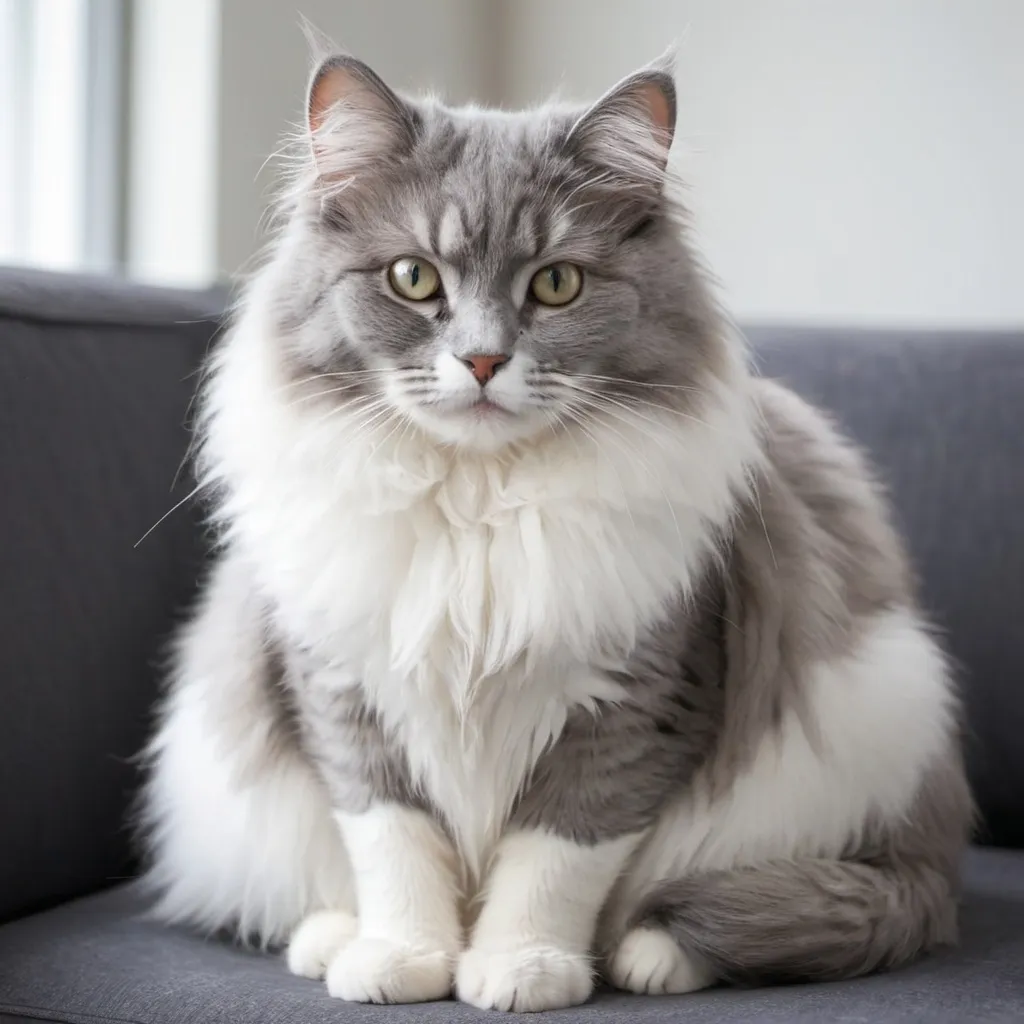 Prompt: gray and white fluffy cat
