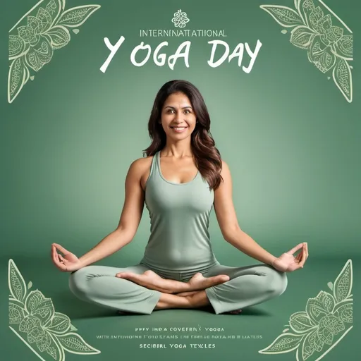 Prompt: Create a serene and professional image for Astra Textiles celebrating International Yoga Day. The image should feature elements like people practicing yoga in a tranquil setting, with subtle textile patterns in the background. Use a calming color palette of greens, blues, and neutrals. Include the text 'Happy International Yoga Day from Astra Textiles' in an elegant, easy-to-read font. Ensure the design conveys a sense of peace, balance, and well-being, aligning with the professional tone of a corporate social media post.