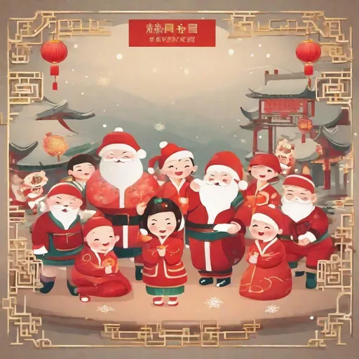Prompt: a Chinese traditional style Merry Christmas eve with text on the picture