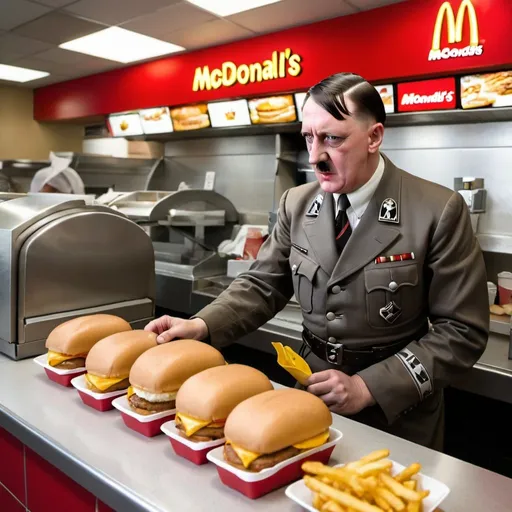 Prompt: Hitler working at mcdonalds