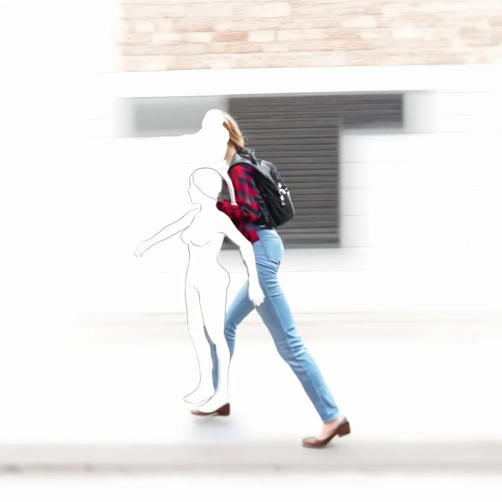 Prompt: Tall young woman walking down the high street, detailed clothing, realistic, natural lighting