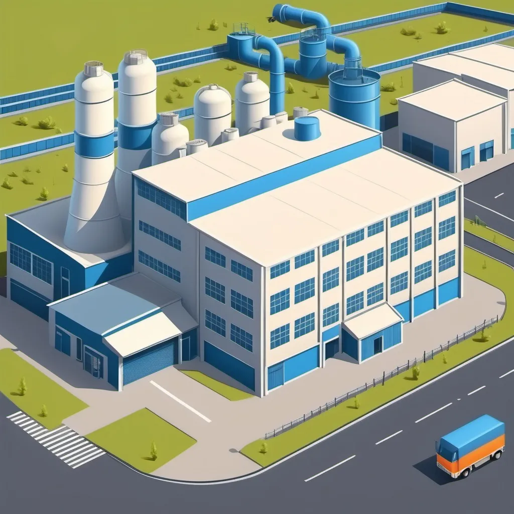 Prompt: Full factory building in realistic and cartoon view