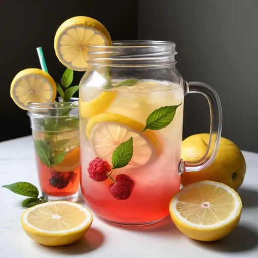 Prompt: Hyper realistic fruit infused lemonade and tea
