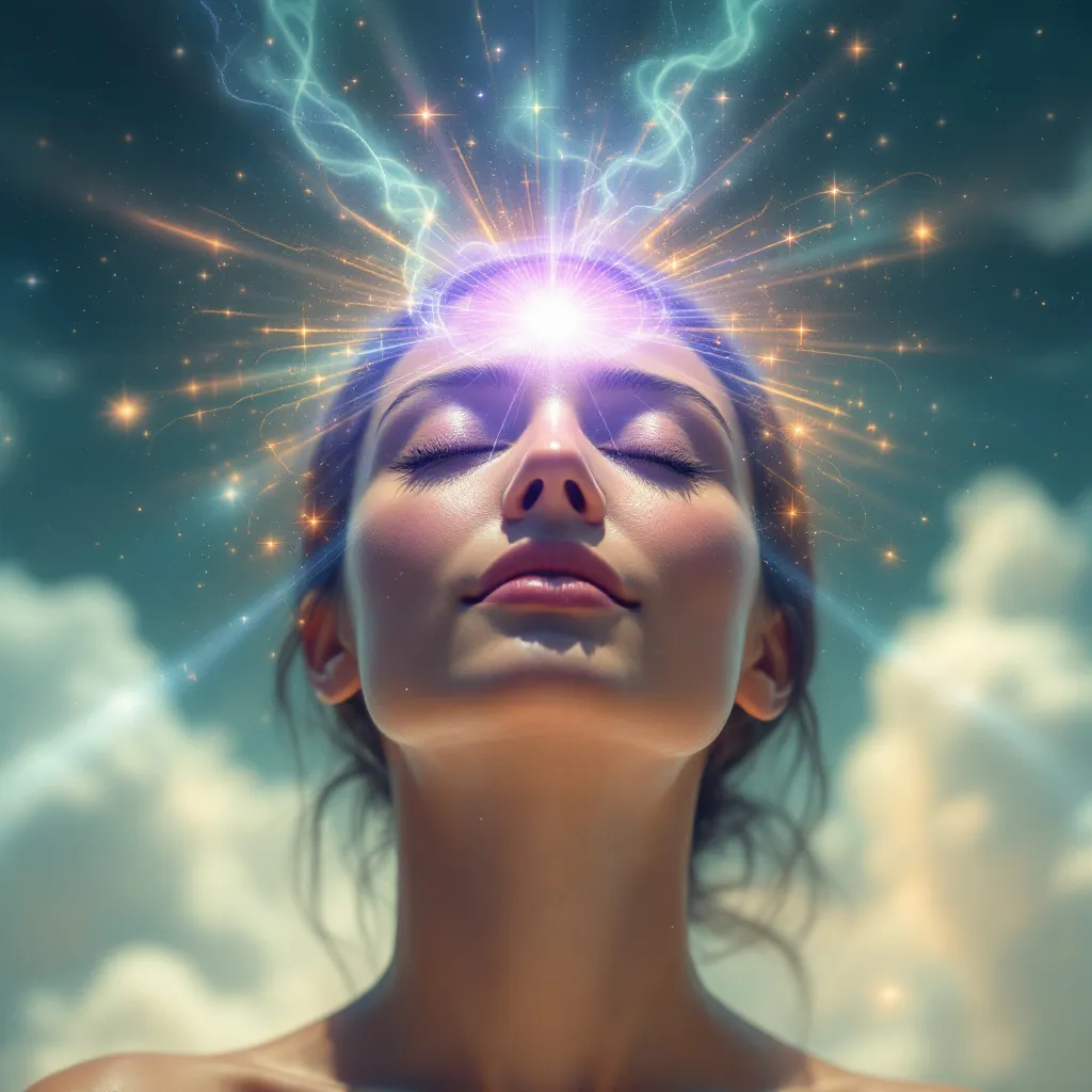 Prompt: third eye opening, connecting to the universe, healing energy, alpha waves, nature and healing, high vibes, groundedness, shining bright, soul healing, connecting from fragments to the wholeness