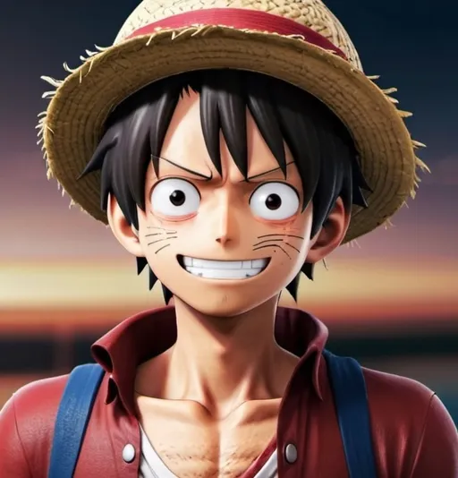 Prompt: I just want you to make Luffy look like second art style! That's all! Make Luffy more handsome and don't change Luffy clothing 