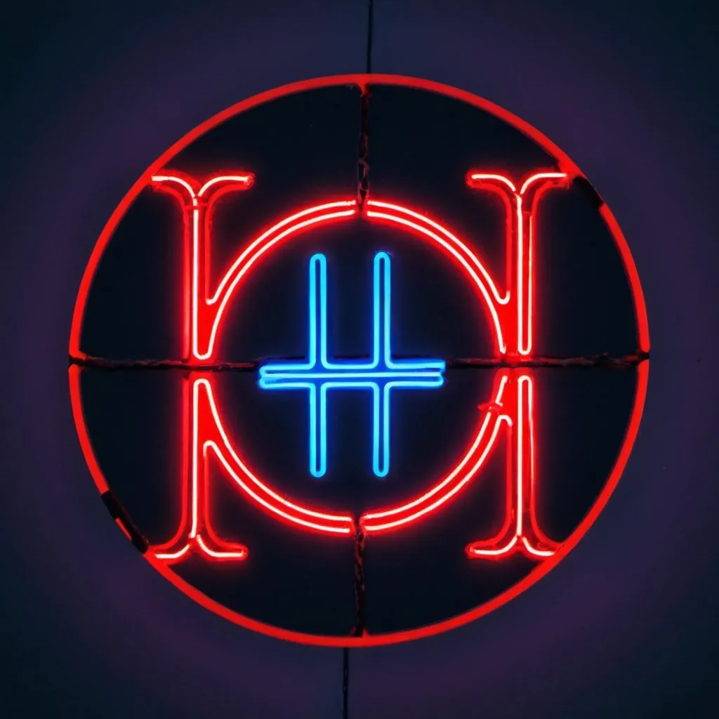 Prompt: The Rages Band logo with neon light of red and blue