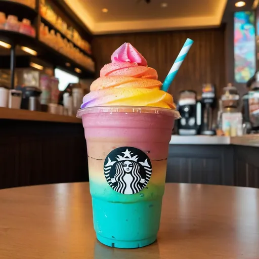 Prompt: Sip Your Magical Frappe, Full Of Rainbows Inside!!!

