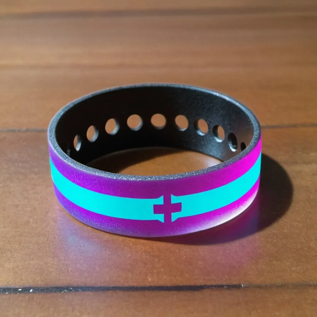 Prompt: privacy band with violet fire and cyan ice logo 