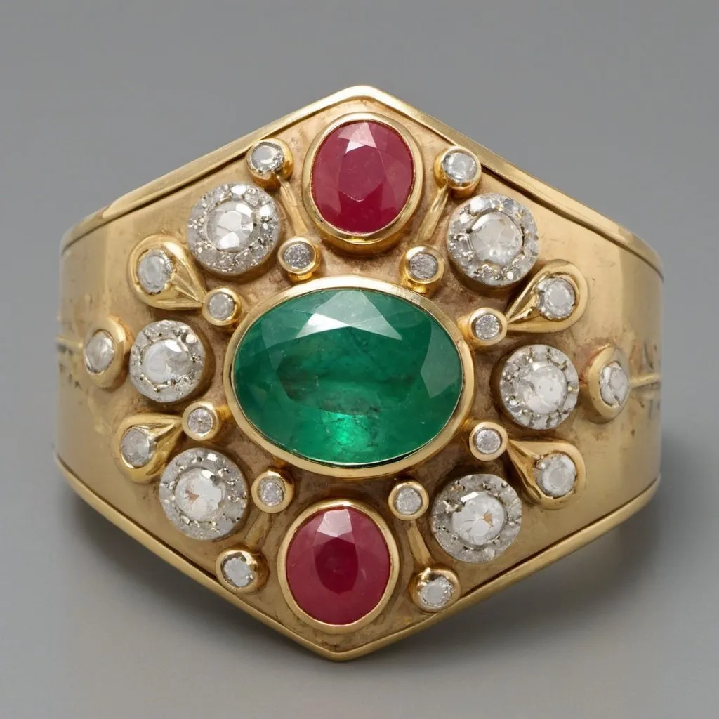 Prompt: gold, emerald, feldspar, diamonds, ruby