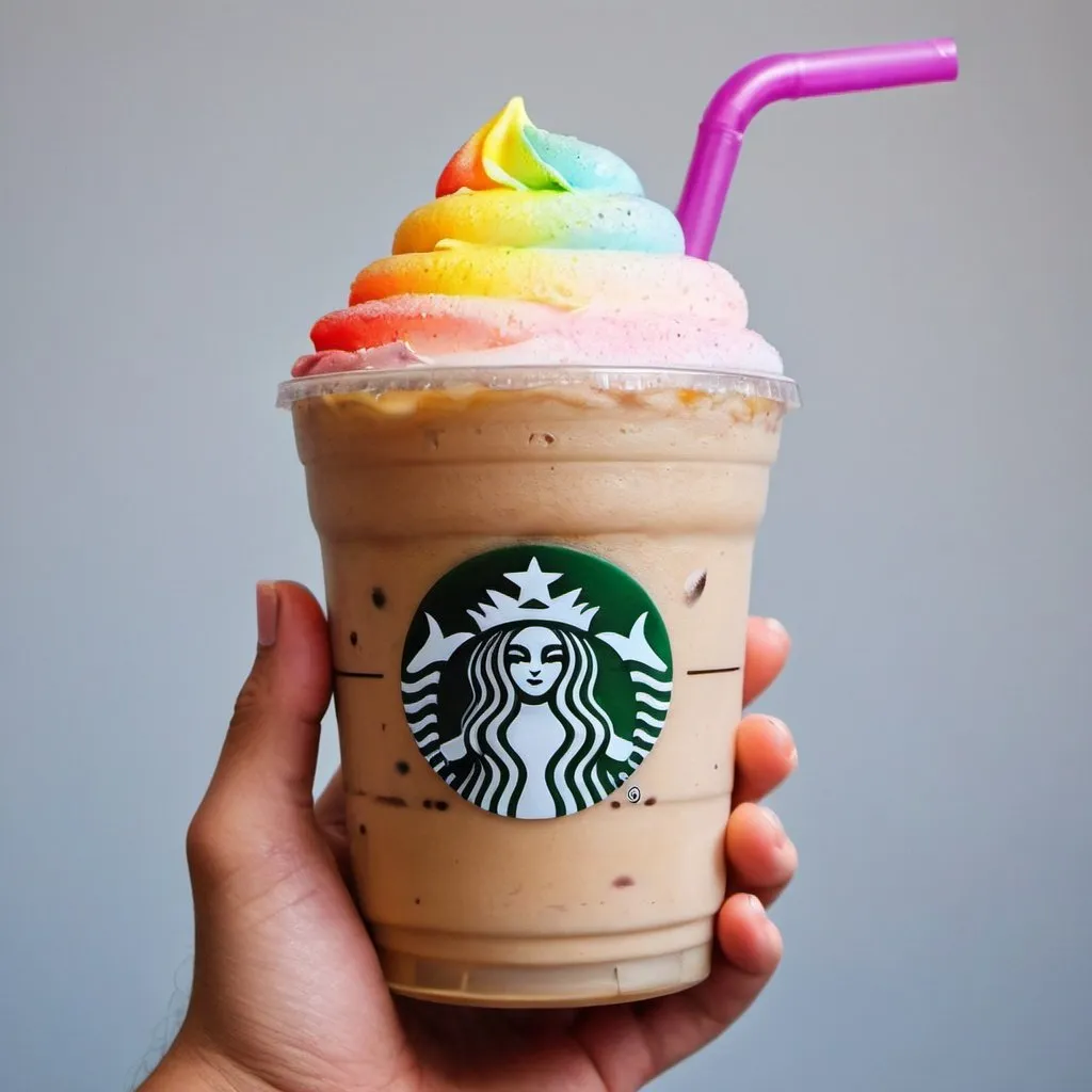 Prompt: Sip Your Magical Frappe, Full Of Rainbows Inside!!!
 tagline