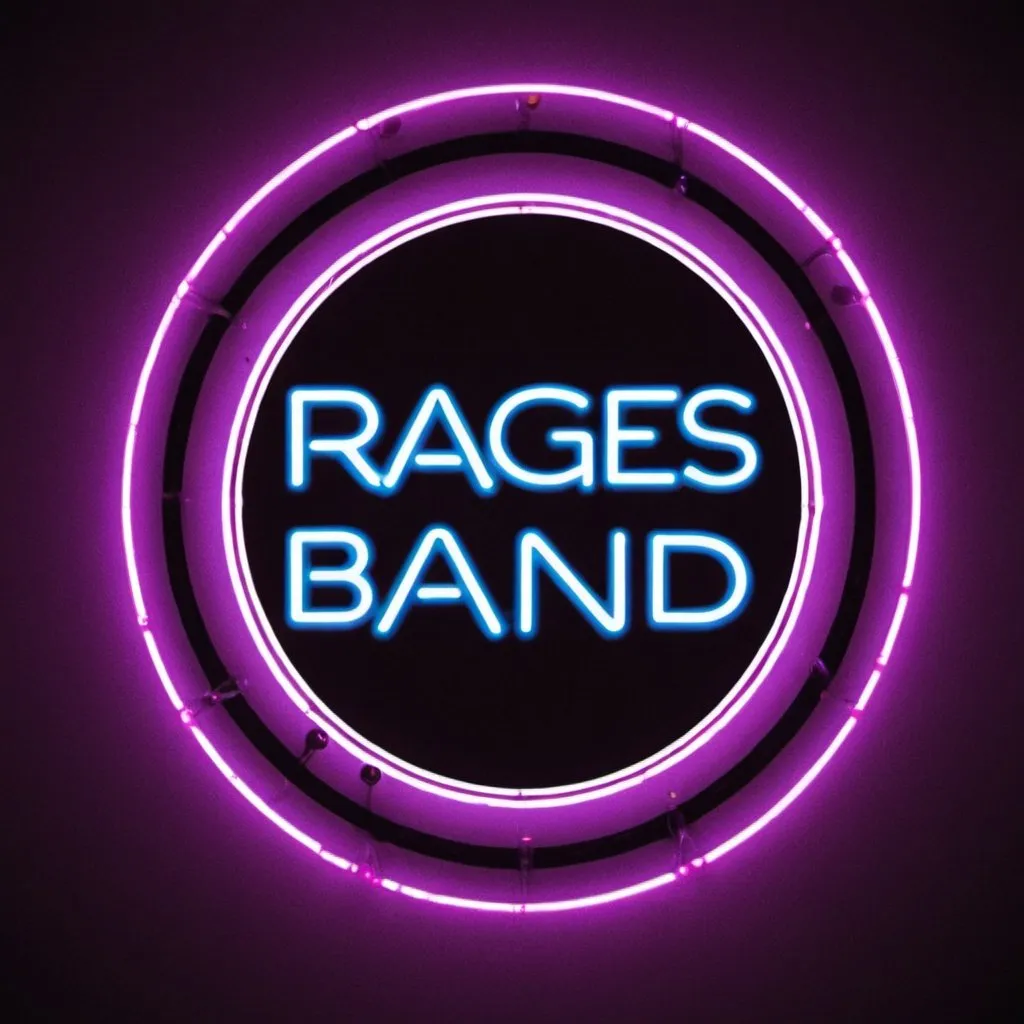 Prompt: The Rages Band logo no people only texts with neon lights and disco balls