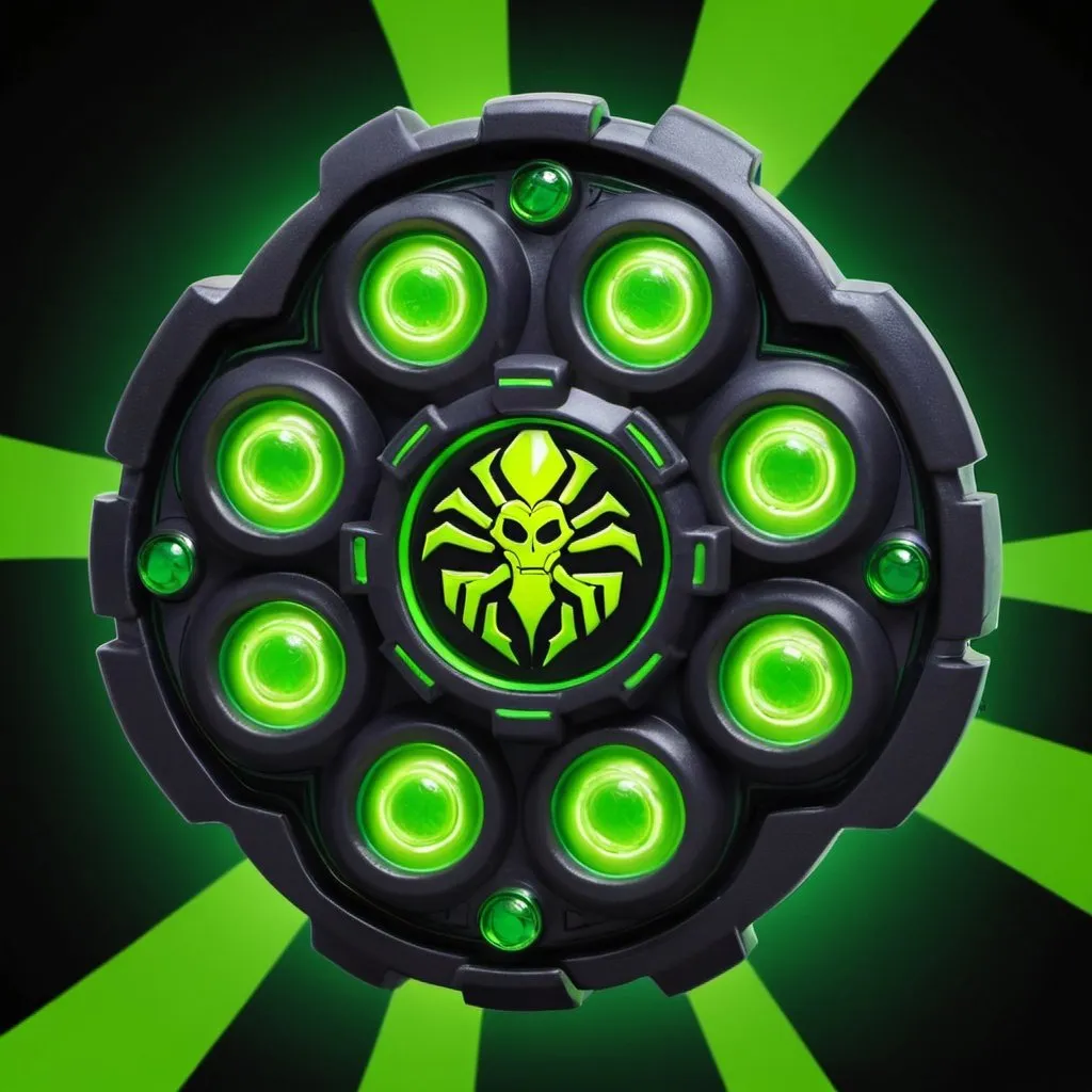 Prompt: omnitrix with neons of the 10 alien heroes of ben 10