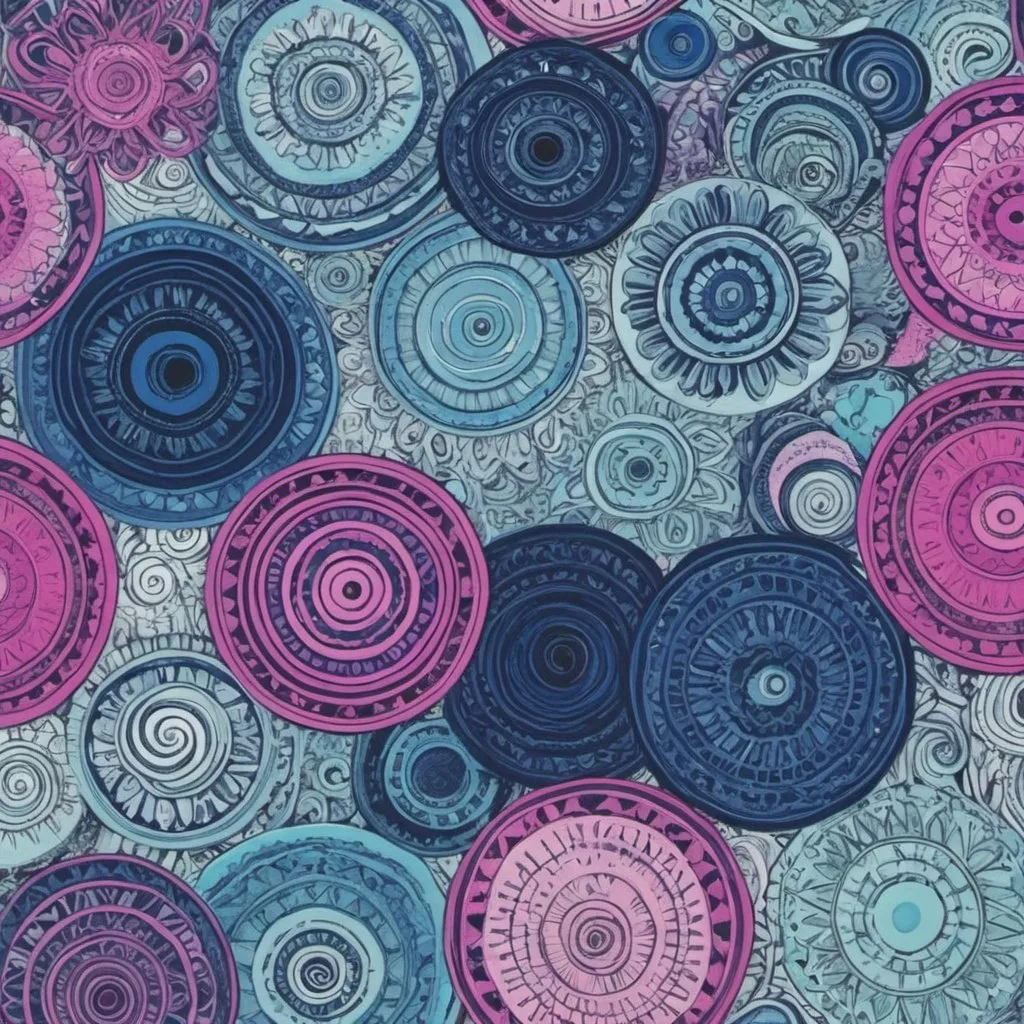 Prompt: illusion sliding doodles light blue, navy blue, indigo, cyan, pink, light violet, magenta