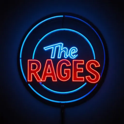 Prompt: The Rages Band logo with neon light of red and blue