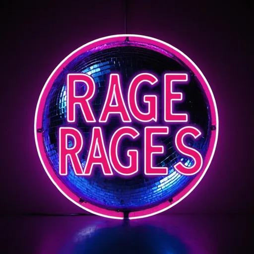 Prompt: The Rages Band logo no people only texts with neon lights and disco balls