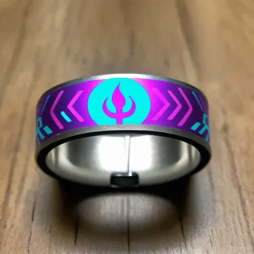 Prompt: privacy band with violet fire and cyan ice logo 